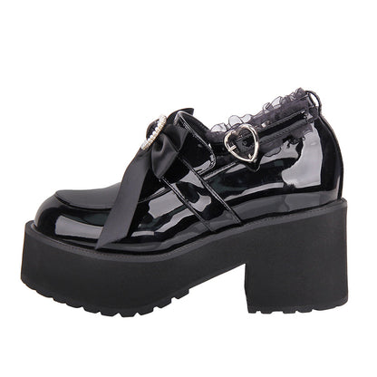 [Orders up to 30cm accepted] ■ Black cat ribbon pearl heart platform shoes