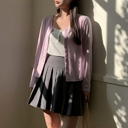 Lightweight and fluffy V-neck cardigan in plus sizes (LL/3L/4L/5L/6L)