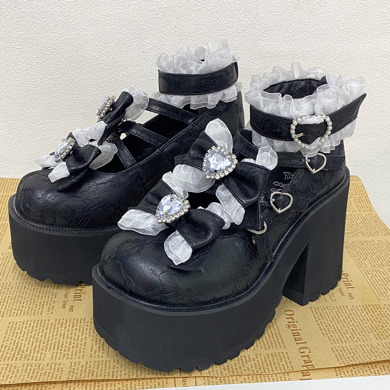 大きいサイズ レディース 【30cmまでオーダーOK】■厚底レースリボンパンプス/大きいサイズの靴