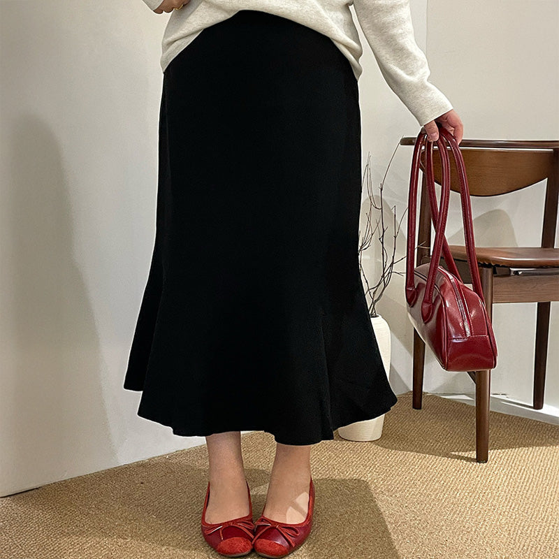 大きいサイズ レディース エレガントフロー・黒マーメイドスカート(LL/3L/4L)