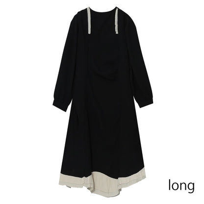 ハートラインネックの長袖フリルロングワンピース(LL/3L/4L/5L/6L)