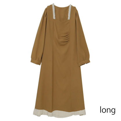 ハートラインネックの長袖フリルロングワンピース(LL/3L/4L/5L/6L)