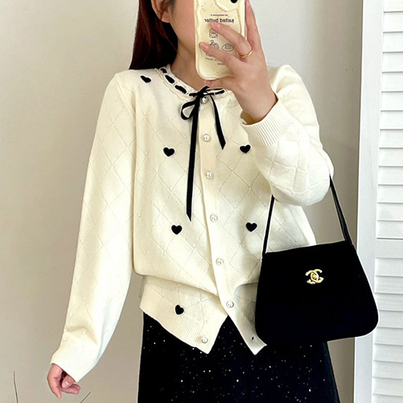 大きいサイズ レディース クラウンハート・リボンニットカーディガン(LL/3L/4L)