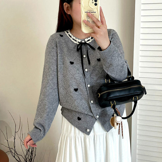 クラウンハート・リボンニットカーディガン(LL/3L/4L)