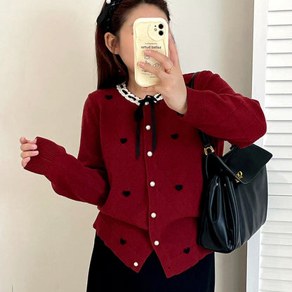 クラウンハート・リボンニットカーディガン(LL/3L/4L)