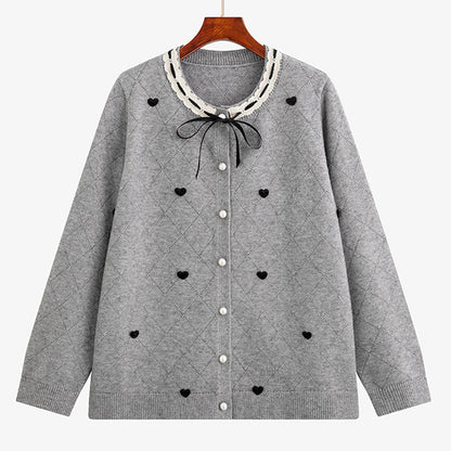 クラウンハート・リボンニットカーディガン(LL/3L/4L)