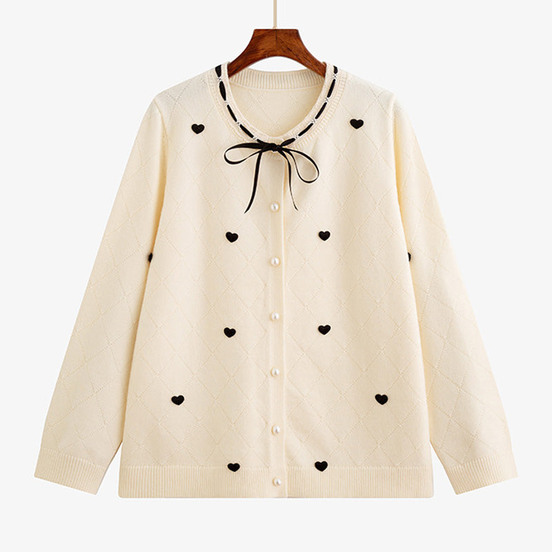 大きいサイズ レディース クラウンハート・リボンニットカーディガン(LL/3L/4L)