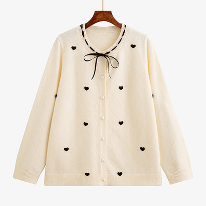 クラウンハート・リボンニットカーディガン(LL/3L/4L)