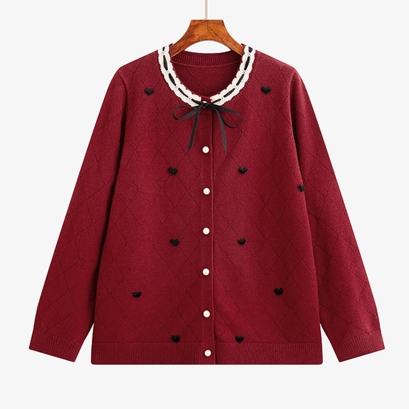 大きいサイズ レディース クラウンハート・リボンニットカーディガン(LL/3L/4L)