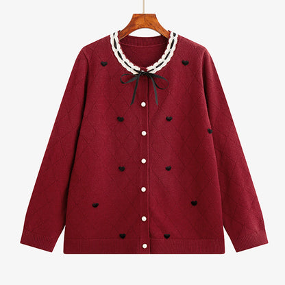 クラウンハート・リボンニットカーディガン(LL/3L/4L)