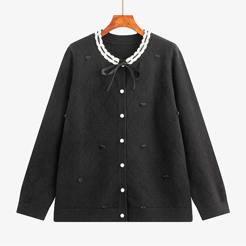 大きいサイズ レディース クラウンハート・リボンニットカーディガン(LL/3L/4L)