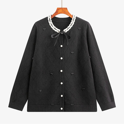 クラウンハート・リボンニットカーディガン(LL/3L/4L)