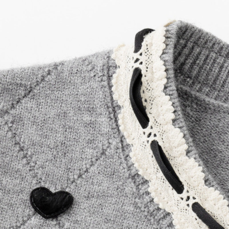 大きいサイズ レディース クラウンハート・リボンニットカーディガン(LL/3L/4L)