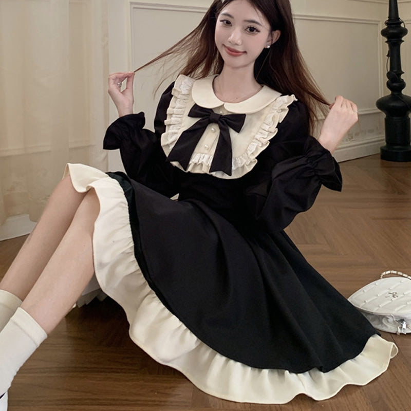 ルネ♡即完売　バックリボンフレアワンピース　34 ノクターンリボン・地雷系フレアワンピース(L/LL/3L/4L/5L)