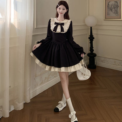 ノクターンリボン・地雷系フレアワンピース(L/LL/3L/4L/5L)