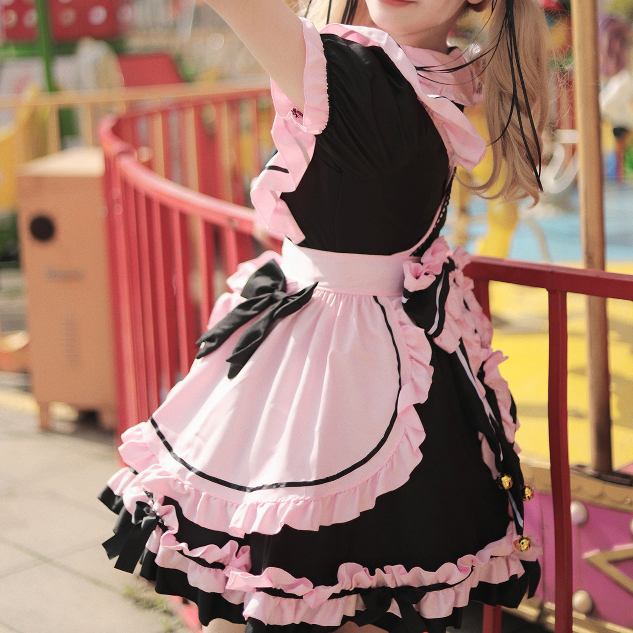 大きいサイズ レディース Pink♡Black Landmine-chan Frill Maid Dress (M/L/2L/3L/4L/5L/6L) / Cosplay / Halloween