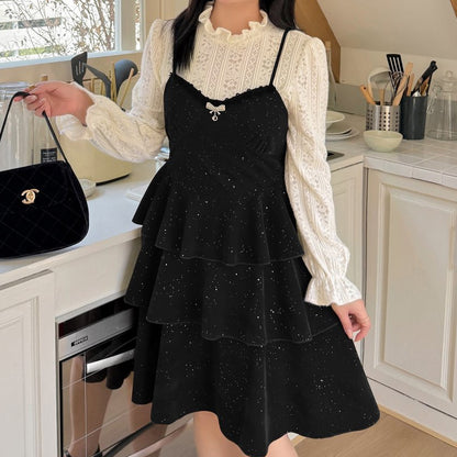 スパークルヴェール・レイヤードキャミワンピセット(LL/3L/4L/5L)