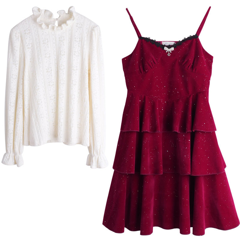 大きいサイズ レディース スパークルヴェール・レイヤードキャミワンピセット(LL/3L/4L/5L)