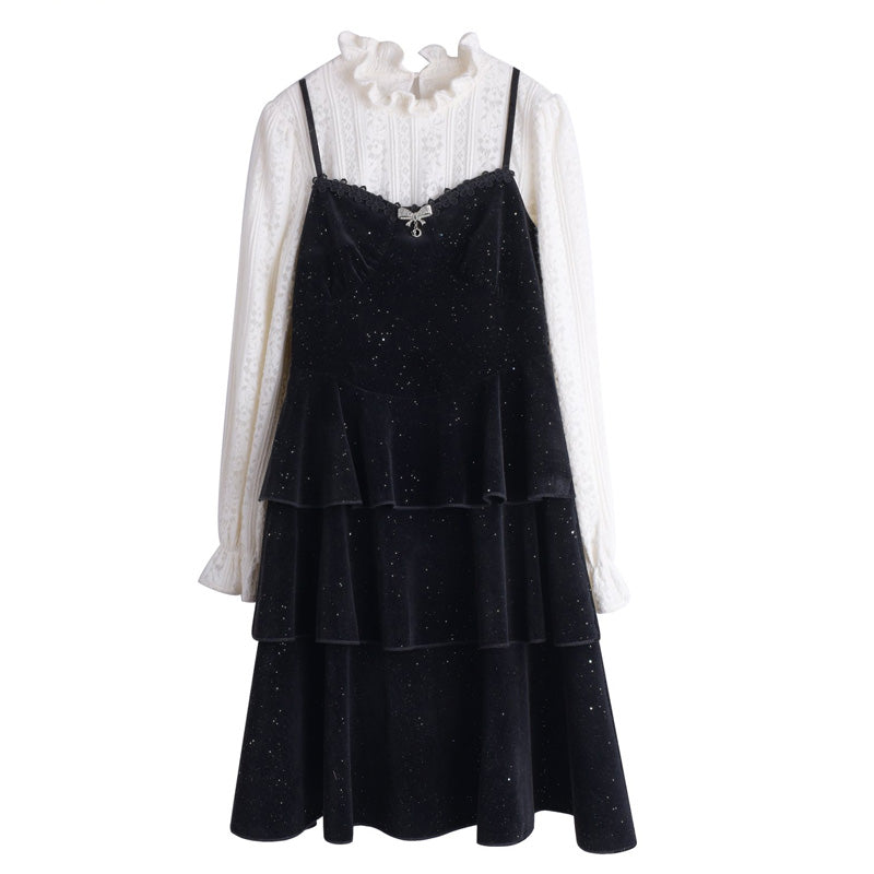 大きいサイズ レディース スパークルヴェール・レイヤードキャミワンピセット(LL/3L/4L/5L)