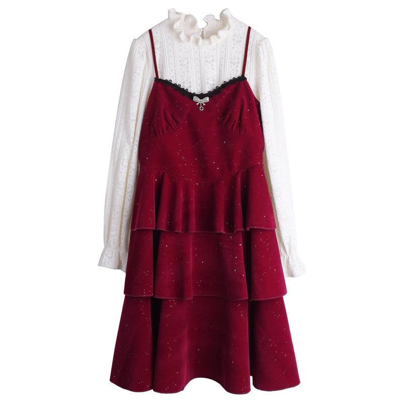 大きいサイズ レディース スパークルヴェール・レイヤードキャミワンピセット(LL/3L/4L/5L)