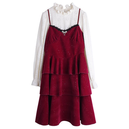 スパークルヴェール・レイヤードキャミワンピセット(LL/3L/4L/5L)