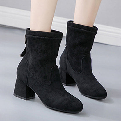 【履き口ゆったり】ブラックスエード・リラクシーヒールブーツ(大きいサイズ)
