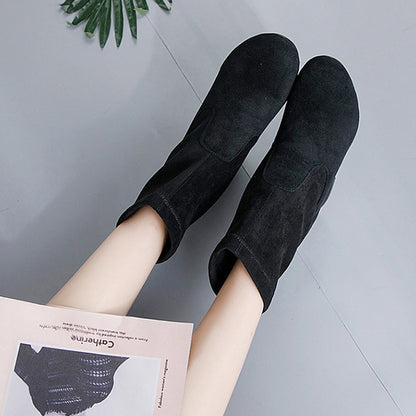 【履き口ゆったり】ブラックスエード・リラクシーヒールブーツ(大きいサイズ)