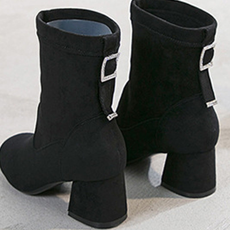 【履き口ゆったり】ブラックスエード・リラクシーヒールブーツ(大きいサイズ)