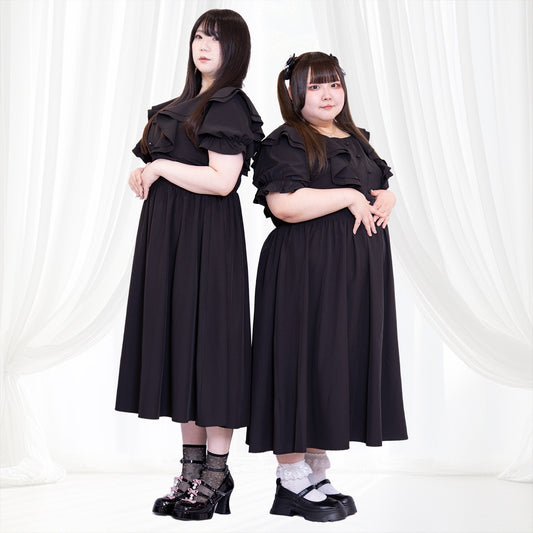 Sweet Black Fluffy Memory Dress (3L/4L/5L/6L) / Taberunosky