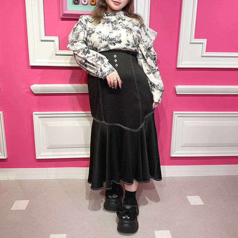 ハートビジューのマーメイドラインスカート(3L/5L)/Taberunosky（タベルノスキー）