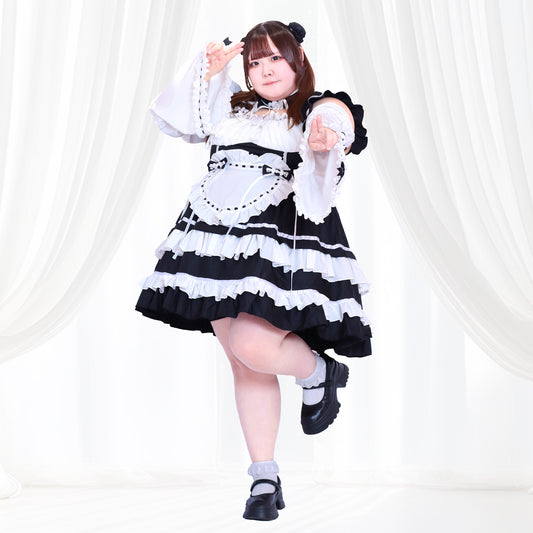Black Lolita Chinese Maid Costume Set (M/L/LL/3L/4L/5L/6L)/Cosplay
