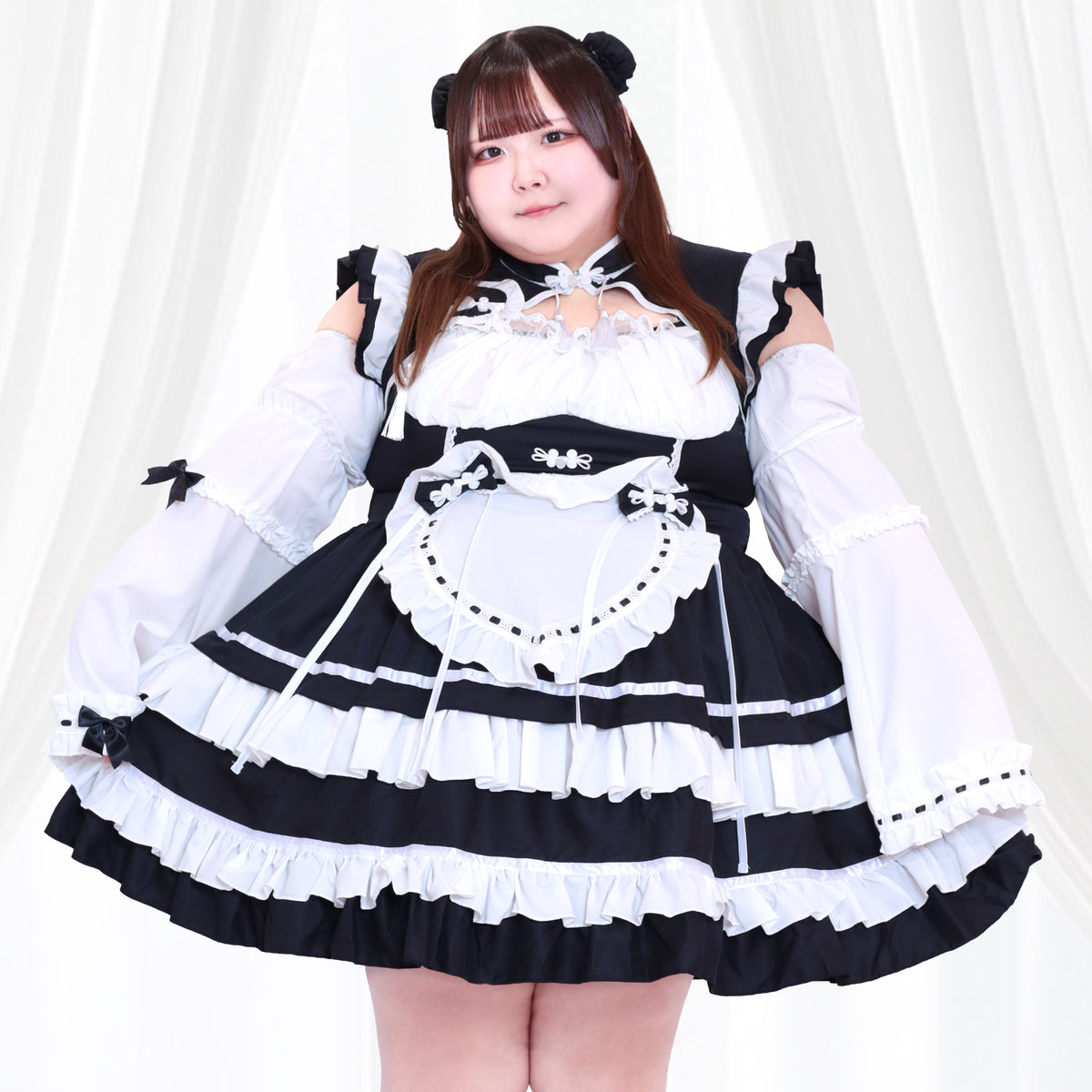 Black Lolita Chinese Maid Costume Set (M/L/LL/3L/4L/5L/6L)/Cosplay