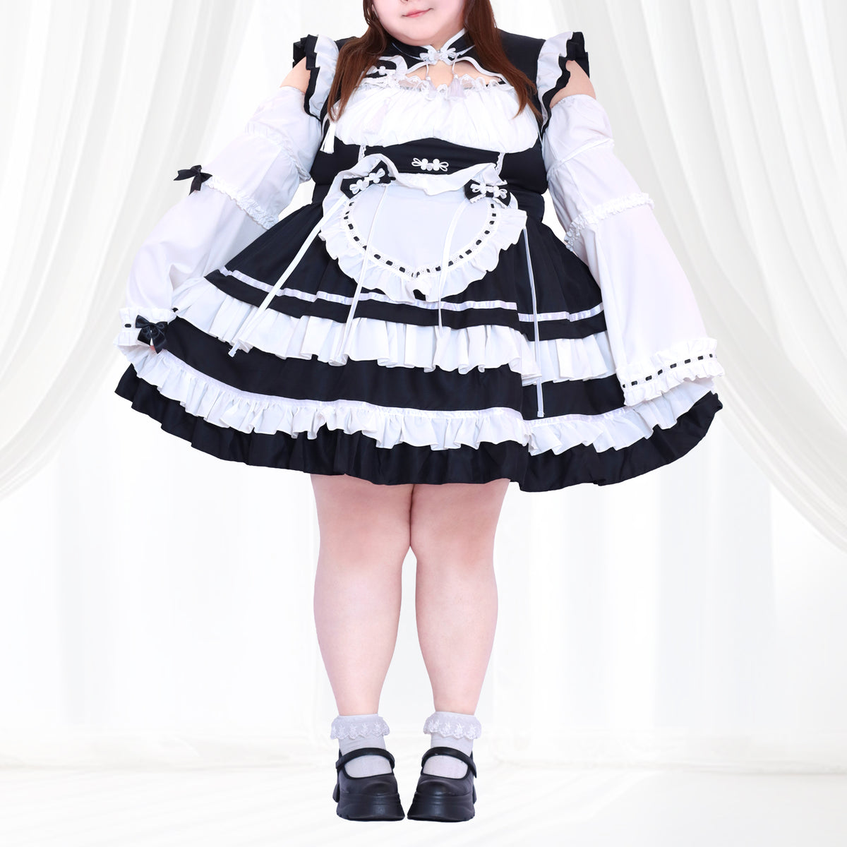 Black Lolita Chinese Maid Costume Set (M/L/LL/3L/4L/5L/6L)/Cosplay