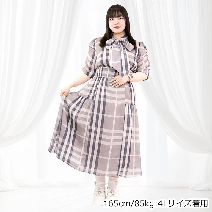 パルファムチェック・ワンピース　グレー（3L/4L/5L/6L）/Taberunosky（タベルノスキー）