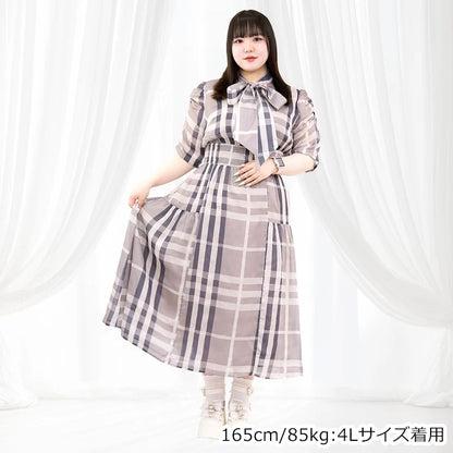パルファムチェック・ワンピース　グレー（3L/4L/5L/6L）/Taberunosky（タベルノスキー）