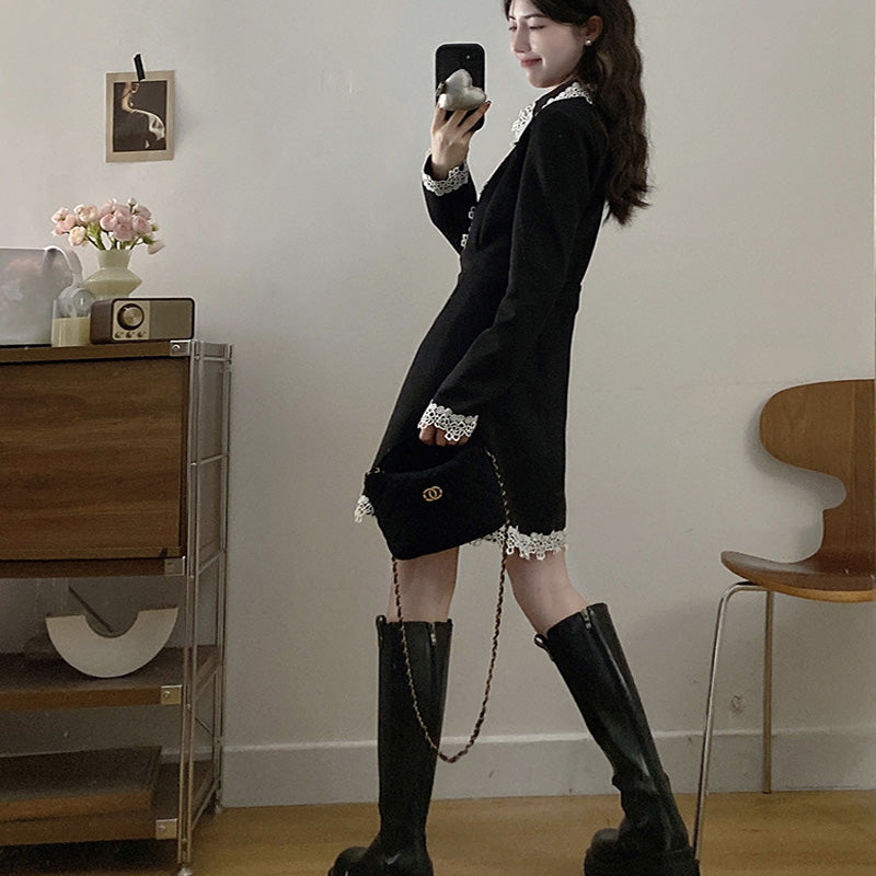 大きいサイズ レディース 【選べる丈】クラシックレースワンピース(L/LL/3L/4L/5L)