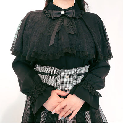 大きいサイズのブラウスうさぎ刺繍のダークケープブラウス(3L/4L/5L/6L)正面