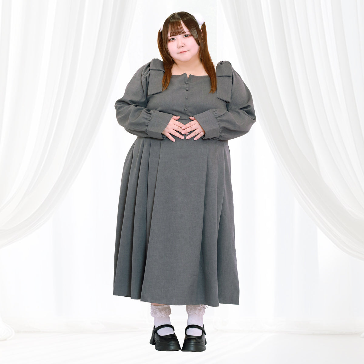 Sugar Gray Bonbon Ribbon Dress (3L/4L/5L/6L) / Taberunosky