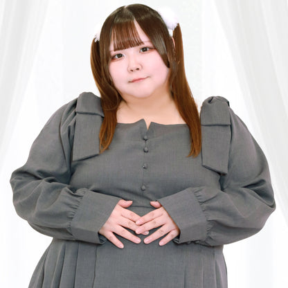 Sugar Gray Bonbon Ribbon Dress (3L/4L/5L/6L) / Taberunosky