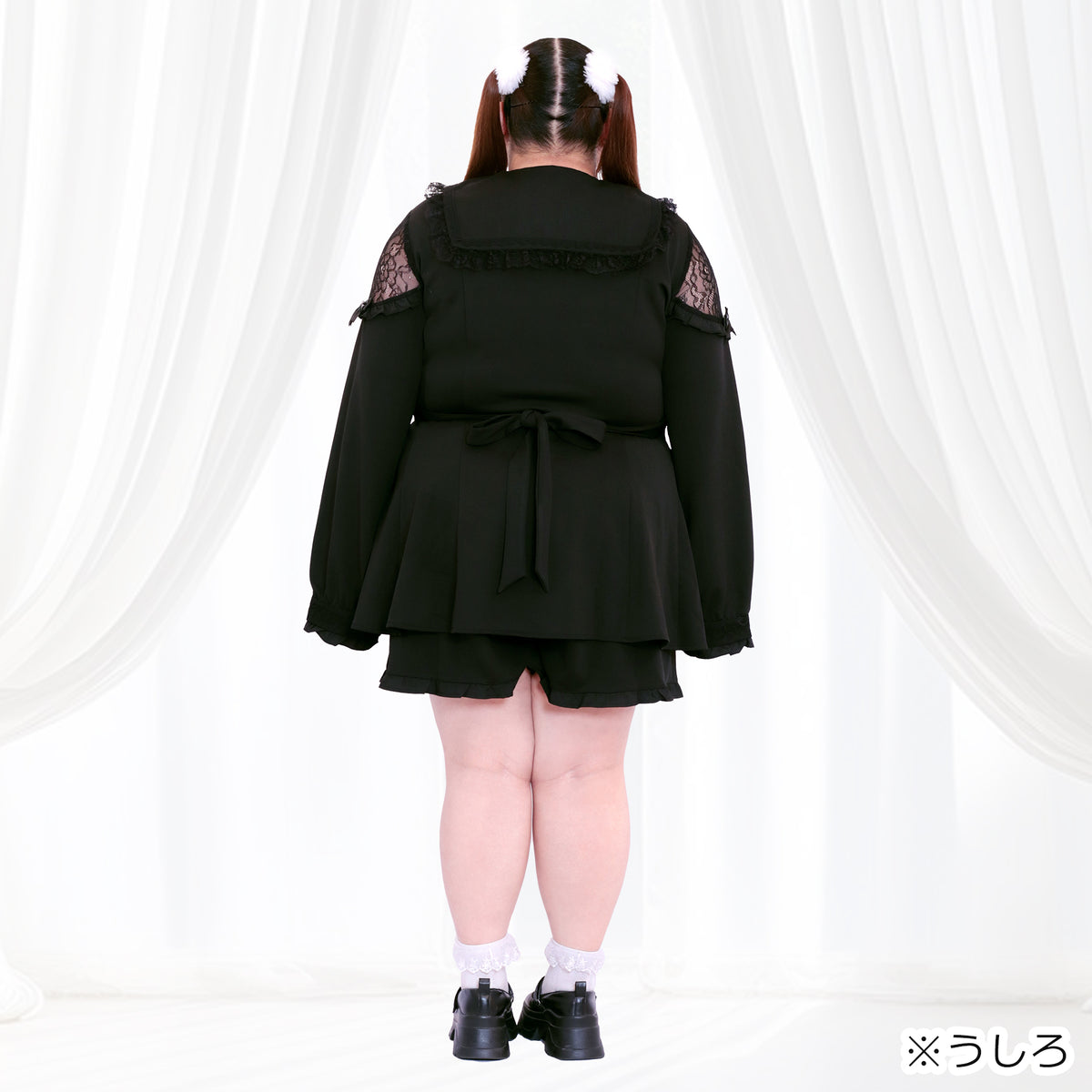黒猫ビッグリボンの地雷ブラックワンピースセットアップ （3L/4L/5L/6L）/Taberunosky（タベルノスキー）