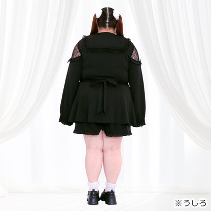 黒猫ビッグリボンの地雷ブラックワンピースセットアップ （3L/4L/5L/6L）/Taberunosky（タベルノスキー）