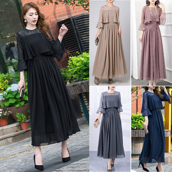 The Ethereal Chiffon Maxi Dress with Flare Sleeves