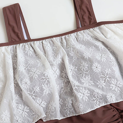 黒モノトーンリボンのフェミニンスイム水着ドレス(4L/5L/6L/7L/8L/9L)