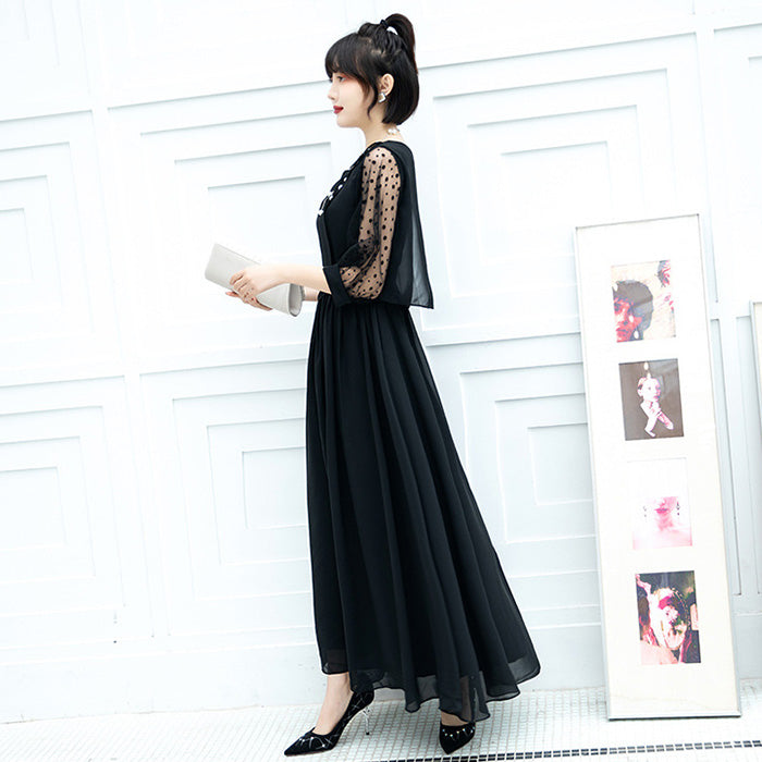 シフォン袖のノワール・エレガンスドレスワンピース(3L/4L/5L/6L)オケージョン/結婚式