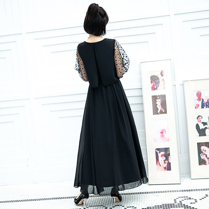 シフォン袖のノワール・エレガンスドレスワンピース(3L/4L/5L/6L)オケージョン/結婚式