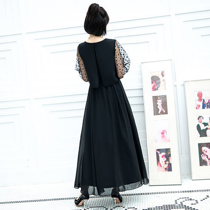 シフォン袖のノワール・エレガンスドレスワンピース(3L/4L/5L/6L)オケージョン/結婚式