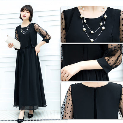 シフォン袖のノワール・エレガンスドレスワンピース(3L/4L/5L/6L)オケージョン/結婚式