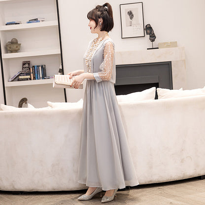 シフォン袖のグリ・エレガンスドレスワンピース(3L/4L/5L/6L)オケージョン/結婚式