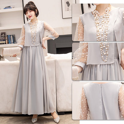 シフォン袖のグリ・エレガンスドレスワンピース(3L/4L/5L/6L)オケージョン/結婚式