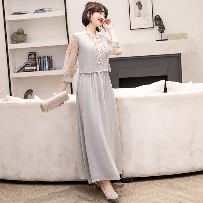 シフォン袖のグリ・エレガンスドレスワンピース(3L/4L/5L/6L)オケージョン/結婚式